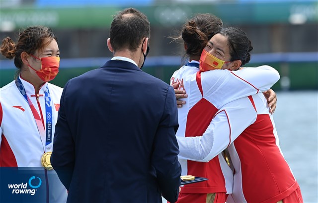 Yunxia Chen (b), Ling Zhang, Yang Lyu, Xiaotong Cui (s), Women's Quadruple Sculls, People's Republic of China, gold, 2020 Olympic Games Regatta, Tokyo, Japan / World Rowing/Detlev Seyb