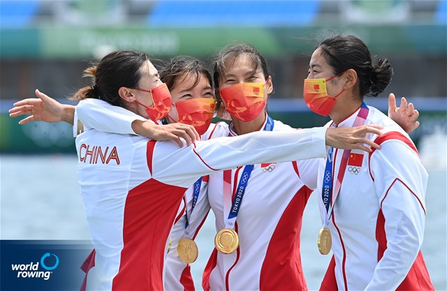 Yunxia Chen (b), Ling Zhang, Yang Lyu, Xiaotong Cui (s), Women's Quadruple Sculls, People's Republic of China, gold, 2020 Olympic Games Regatta, Tokyo, Japan / World Rowing/Detlev Seyb
