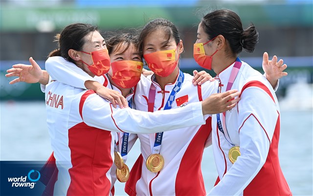 Yunxia Chen (b), Ling Zhang, Yang Lyu, Xiaotong Cui (s), Women's Quadruple Sculls, People's Republic of China, gold, 2020 Olympic Games Regatta, Tokyo, Japan / World Rowing/Detlev Seyb