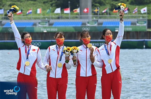 Yunxia Chen (b), Ling Zhang, Yang Lyu, Xiaotong Cui (s), Women's Quadruple Sculls, People's Republic of China, gold, 2020 Olympic Games Regatta, Tokyo, Japan / World Rowing/Detlev Seyb