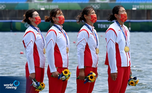 Yunxia Chen (b), Ling Zhang, Yang Lyu, Xiaotong Cui (s), Women's Quadruple Sculls, People's Republic of China, gold, 2020 Olympic Games Regatta, Tokyo, Japan / World Rowing/Detlev Seyb