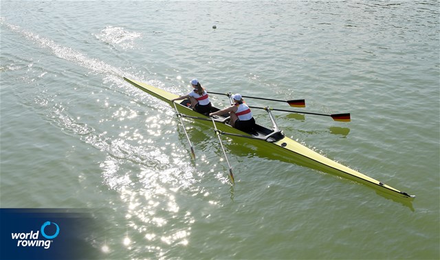 Daria Arndt (b), Charlotte Luster (s), Women's Double Sculls, Germany, 2021 World Rowing Junior Championships, Plovdiv, Bulgaria / Detlev Seyb/MyRowingPhoto.com