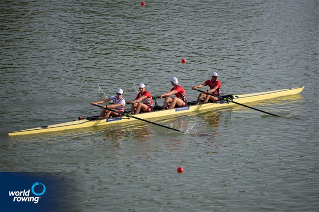 Shamall Suero Santana (b), Robin Ruchti, Jonas Frei, Nicolas Chambers (s), Men's Four, Switzerland, 2021 World Rowing Junior Championships, Plovdiv, Bulgaria / World Rowing/Benedict Tufnell
