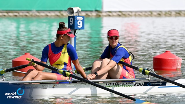 Andreea Ioana Serban (b), Felicia Maria Mihai (s), Women's Double Sculls, Romania, 2021 World Rowing Junior Championships, Plovdiv, Bulgaria / Detlev Seyb/MyRowingPhoto.com