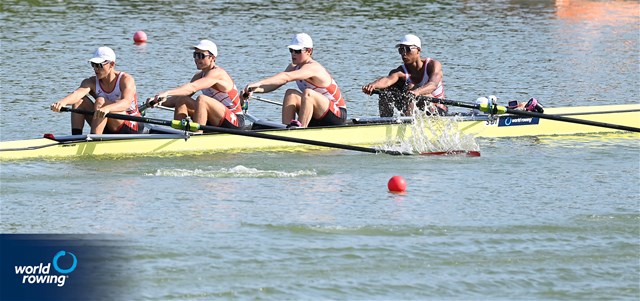Mattia Soldo (b), Seric Critchley, Leon Zahner, Donat Vonder Muehll (s), Lynn Albert (c), Men's Coxed Four, Switzerland, 2021 World Rowing Junior Championships, Plovdiv, Bulgaria / Detlev Seyb/MyRowingPhoto.com