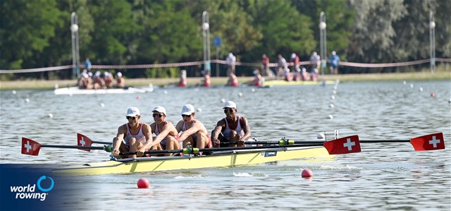 Mattia Soldo (b), Seric Critchley, Leon Zahner, Donat Vonder Muehll (s), Lynn Albert (c), Men's Coxed Four, Switzerland, 2021 World Rowing Junior Championships, Plovdiv, Bulgaria / Detlev Seyb/MyRowingPhoto.com