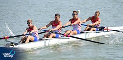 Marin Smoljanovic (b), Joshua Nicoscia, Matej Galic, Karlo Hasperger (s), Men's Four, Croatia, 2021 World Rowing Junior Championships, Plovdiv, Bulgaria / Detlev Seyb/MyRowingPhoto.com