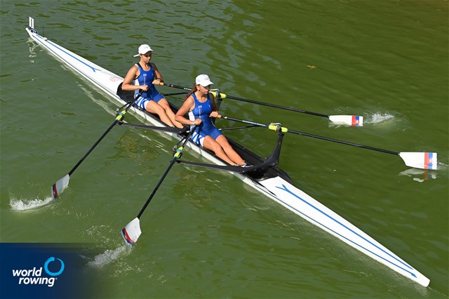 Patricia Cambalova (b), Anastasia Iakovlev (s), Women's Double Sculls, Slovakia, 2021 World Rowing Junior Championships, Plovdiv, Bulgaria / Detlev Seyb/MyRowingPhoto.com