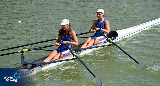 Patricia Cambalova (b), Anastasia Iakovlev (s), Women's Double Sculls, Slovakia, 2021 World Rowing Junior Championships, Plovdiv, Bulgaria / Detlev Seyb/MyRowingPhoto.com