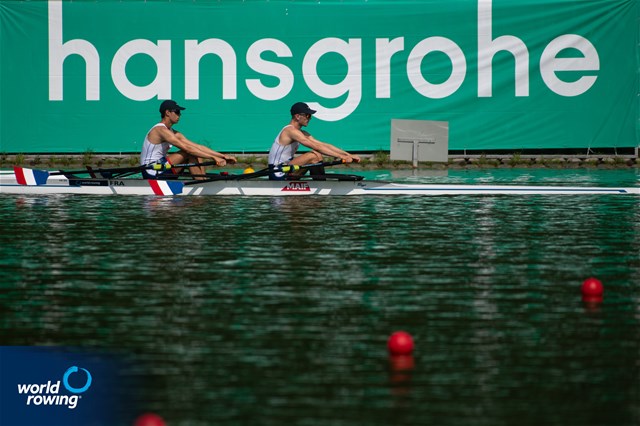 Samuel Arque (b), Martin Bauer (s), Men's Double Sculls, France, 2021 World Rowing Junior Championships, Plovdiv, Bulgaria / World Rowing/Benedict Tufnell