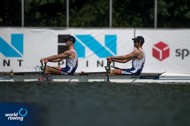 Samuel Arque (b), Martin Bauer (s), Men's Double Sculls, France, 2021 World Rowing Junior Championships, Plovdiv, Bulgaria / World Rowing/Benedict Tufnell