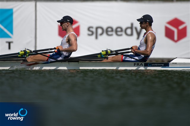 Samuel Arque (b), Martin Bauer (s), Men's Double Sculls, France, 2021 World Rowing Junior Championships, Plovdiv, Bulgaria / World Rowing/Benedict Tufnell