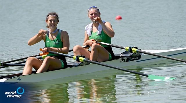 Holly Davis (b), Rachel Bradley (s), Women's Double Sculls, Ireland, 2021 World Rowing Junior Championships, Plovdiv, Bulgaria / Detlev Seyb/MyRowingPhoto.com