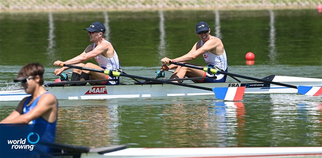 Samuel Arque (b), Martin Bauer (s), Men's Double Sculls, France, 2021 World Rowing Junior Championships, Plovdiv, Bulgaria / Detlev Seyb/MyRowingPhoto.com