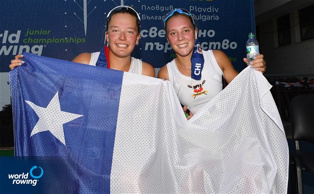 Magdalena Jesus Nannig Rojas (b), Antonia Leonor Liewald Heise (s), Women's Pair, Chile, 2021 World Rowing Junior Championships, Plovdiv, Bulgaria / Detlev Seyb/MyRowingPhoto.com