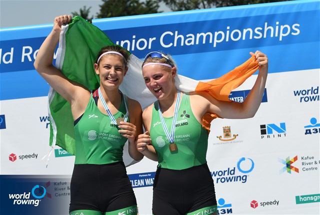 Holly Davis (b), Rachel Bradley (s), Women's Double Sculls, Ireland, 2021 World Rowing Junior Championships, Plovdiv, Bulgaria / Detlev Seyb/MyRowingPhoto.com