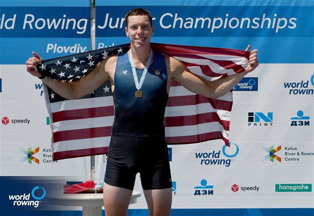 Isaiah Harrison, Men's Single Sculls, United States of America, 2021 World Rowing Junior Championships, Plovdiv, Bulgaria / Detlev Seyb/MyRowingPhoto.com