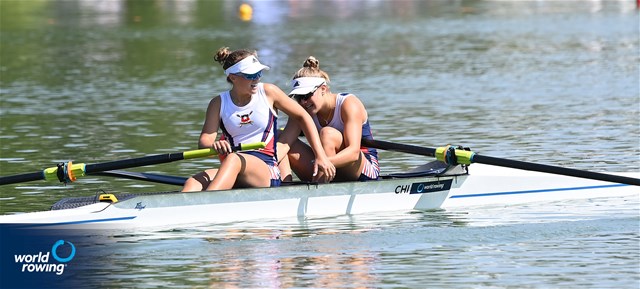Magdalena Jesus Nannig Rojas (b), Antonia Leonor Liewald Heise (s), Women's Pair, Chile, 2021 World Rowing Junior Championships, Plovdiv, Bulgaria / Detlev Seyb/MyRowingPhoto.com