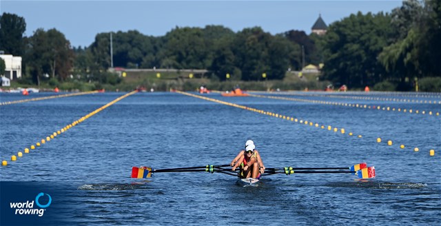 Andreea Popa (b), Maria Tivodariu, Magdalena Rusu, Alina-Maria Baletchi (s), Women's Four, Romania, 2021 European Rowing Under 23 Championships, Kruszwica, Poland / Detlev Seyb/MyRowingPhoto.com