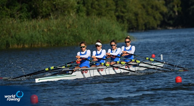 Maria Sole Perugino (b), Sara Borghi, Greta Schwartz, Matilde Barison (s), Lightweight Women's Quadruple Sculls, Italy, 2021 European Rowing Under 23 Championships, Kruszwica, Poland / Detlev Seyb/MyRowingPhoto.com