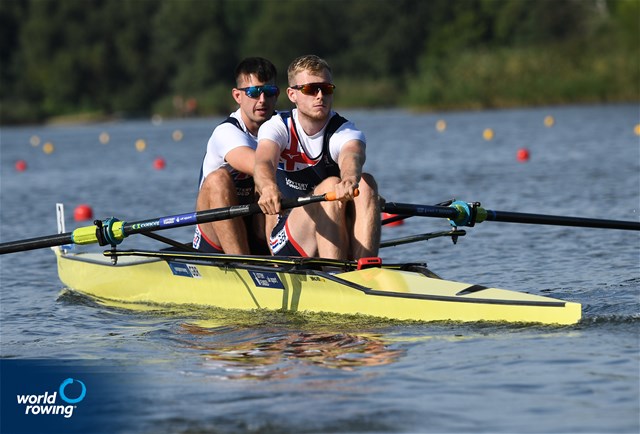Daniel Graham (b), Matthew Rowe (s), Men's Pair, Great Britain, 2021 European Rowing Under 23 Championships, Kruszwica, Poland / Detlev Seyb/MyRowingPhoto.com