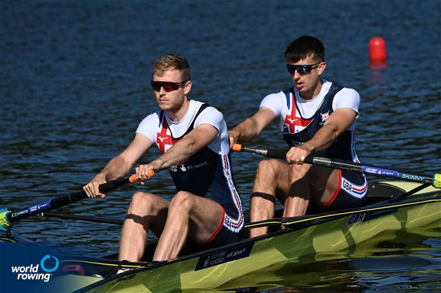 Daniel Graham (b), Matthew Rowe (s), Men's Pair, Great Britain, 2021 European Rowing Under 23 Championships, Kruszwica, Poland / Detlev Seyb/MyRowingPhoto.com