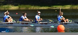 Maria Sole Perugino (b), Sara Borghi, Greta Schwartz, Matilde Barison (s), Lightweight Women's Quadruple Sculls, Italy, gold, 2021 European Rowing Under 23 Championships, Kruszwica, Poland / Detlev Seyb/MyRowingPhoto.com