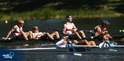 Adrian Reinstaedler (b), Jakob Waldhelm, Oskar Kroglowski, Zeno Robertson (s), Lightweight Men's Quadruple Sculls, Germany, gold, 2021 European Rowing Under 23 Championships, Kruszwica, Poland / Detlev Seyb/MyRowingPhoto.com