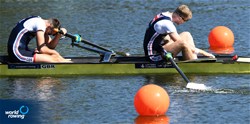 Daniel Graham (b), Matthew Rowe (s), Men's Pair, Great Britain, 2021 European Rowing Under 23 Championships, Kruszwica, Poland / Detlev Seyb/MyRowingPhoto.com
