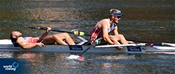 Jerzy Kaczmarek (b), Damian Jozefowicz (s), Men's Pair, Poland, 2021 European Rowing Under 23 Championships, Kruszwica, Poland / Detlev Seyb/MyRowingPhoto.com