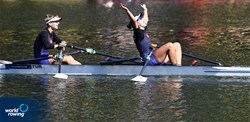 Mervenur Uslu (b), Elis Ozbay (s), Lightweight Women's Double Sculls, Turkey, 2021 European Rowing Under 23 Championships, Kruszwica, Poland / Detlev Seyb/MyRowingPhoto.com