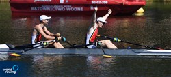 Marlon Colpaert (b), Tibo Vyvey (s), Lightweight Men's Double Sculls, Belgium, 2021 European Rowing Under 23 Championships, Kruszwica, Poland / Detlev Seyb/MyRowingPhoto.com