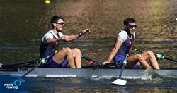 Enes Gok (b), Sefik Cakmak (s), Lightweight Men's Double Sculls, Turkey, 2021 European Rowing Under 23 Championships, Kruszwica, Poland / Detlev Seyb/MyRowingPhoto.com
