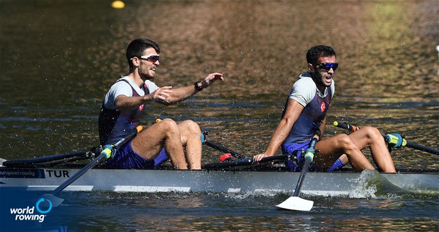 Enes Gok (b), Sefik Cakmak (s), Lightweight Men's Double Sculls, Turkey, 2021 European Rowing Under 23 Championships, Kruszwica, Poland / Detlev Seyb/MyRowingPhoto.com