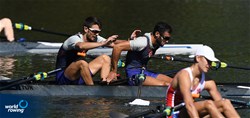 Enes Gok (b), Sefik Cakmak (s), Lightweight Men's Double Sculls, Turkey, 2021 European Rowing Under 23 Championships, Kruszwica, Poland / Detlev Seyb/MyRowingPhoto.com
