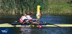 Gian Struzina (b), Raphael Ahumada Ireland (s), Lightweight Men's Double Sculls, Switzerland, 2021 European Rowing Under 23 Championships, Kruszwica, Poland / Detlev Seyb/MyRowingPhoto.com