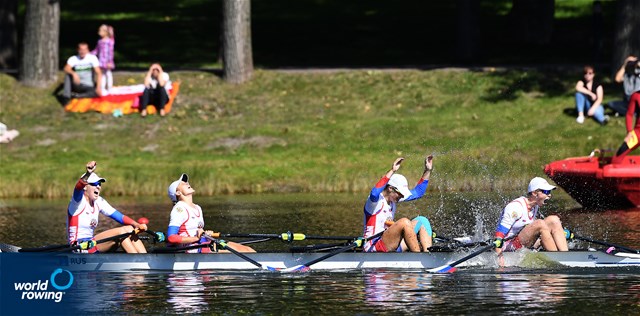 Tatiana Ustselemova (b), Iana Merenkova, Anastasiia Liubich, Elizaveta Kovina (s), Women's Quadruple Sculls, Russia, 2021 European Rowing Under 23 Championships, Kruszwica, Poland / Detlev Seyb/MyRowingPhoto.com