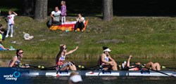 Barbara Streng (b), Paulina Chrzanowska, Katarzyna Duda, Barbara Jechorek (s), Women's Quadruple Sculls, Poland, 2021 European Rowing Under 23 Championships, Kruszwica, Poland / Detlev Seyb/MyRowingPhoto.com
