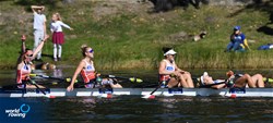 Barbara Streng (b), Paulina Chrzanowska, Katarzyna Duda, Barbara Jechorek (s), Women's Quadruple Sculls, Poland, 2021 European Rowing Under 23 Championships, Kruszwica, Poland / Detlev Seyb/MyRowingPhoto.com