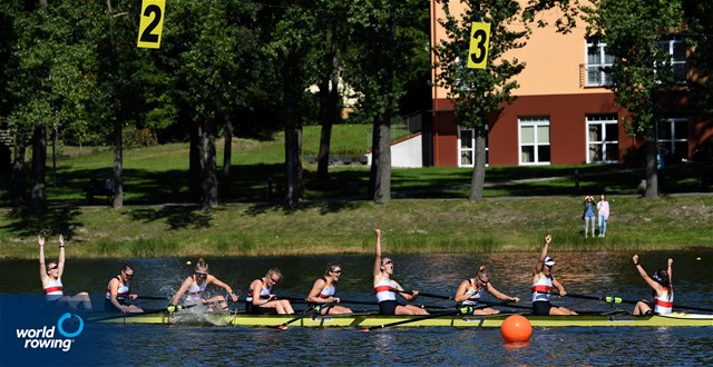 Sarjana Klamp (b), Annika Elsen, Paula Gerundt, Lena Hansen, Annabelle Bachmann, Lene Muehrs, Patricia Schwarzhuber, Elisa Patzelt (s), Annalena Fisch (c), Women's Eight, Germany, 2021 European Rowing Under 23 Championships, Kruszwica, Poland / Detlev Seyb/MyRowingPhoto.com