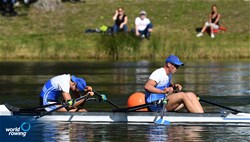 Christos Stergiakas (b), Iasonas Exarchou (s), Men's Double Sculls, Greece, 2021 European Rowing Under 23 Championships, Kruszwica, Poland / Detlev Seyb/MyRowingPhoto.com