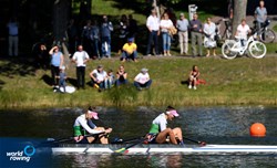 Martyna Kazlauskaite (b), Dovile Rimkute (s), Women's Double Sculls, Lithuania, 2021 European Rowing Under 23 Championships, Kruszwica, Poland / Detlev Seyb/MyRowingPhoto.com
