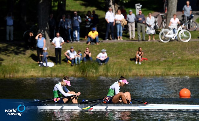 Martyna Kazlauskaite (b), Dovile Rimkute (s), Women's Double Sculls, Lithuania, 2021 European Rowing Under 23 Championships, Kruszwica, Poland / Detlev Seyb/MyRowingPhoto.com