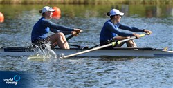 Svitlana Skrobalo (b), Viktoriia Nahorna (s), Women's Pair, Ukraine, 2021 European Rowing Under 23 Championships, Kruszwica, Poland / Detlev Seyb/MyRowingPhoto.com