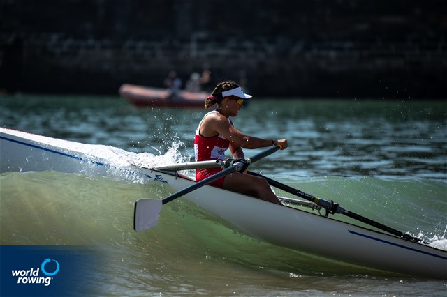 Coline Caussin, Women's Solo, Monaco, 2021 World Rowing Beach Sprint Finals, Oeiras, Portugal / World Rowing/Benedict Tufnell