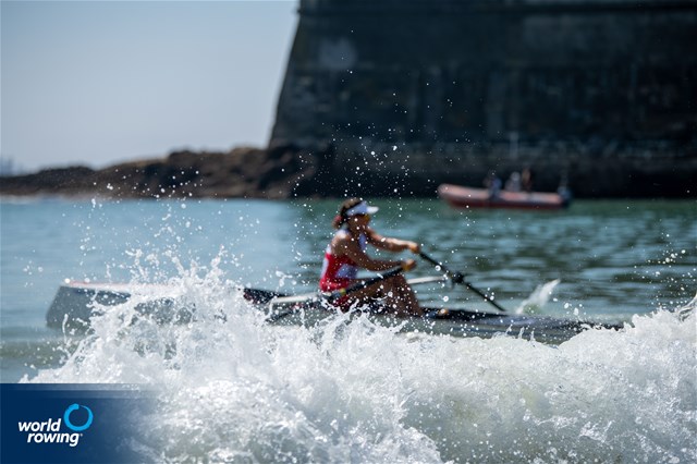 Coline Caussin, Women's Solo, Monaco, 2021 World Rowing Beach Sprint Finals, Oeiras, Portugal / World Rowing/Benedict Tufnell