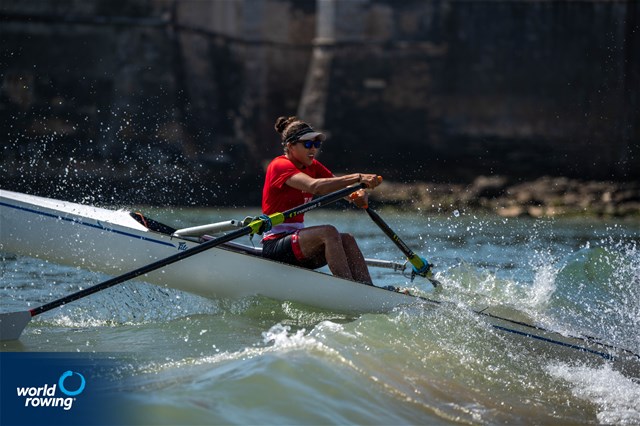Khadija Krimi, Women's Solo, Tunisia, 2021 World Rowing Beach Sprint Finals, Oeiras, Portugal / World Rowing/Benedict Tufnell