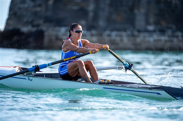 Zoi Fitsiou, Women's Solo, Greece, 2021 World Rowing Beach Sprint Finals, Oeiras, Portugal / World Rowing/Benedict Tufnell