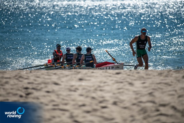 Nuno Goncalves Coelho (b), Nuno Mendes, Paulo Fidalgo, Claudio Rodrigues Barbosa (s), Antonio Rodrigues (c), Men's Coxed Quad, Portugal, 2021 World Rowing Coastal Championships, Oeiras, Portugal / World Rowing/Benedict Tufnell