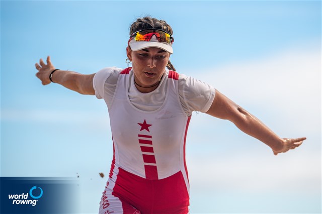 Coline Caussin (b), Women's Double, Monaco, 2021 World Rowing Coastal Championships, Oeiras, Portugal / World Rowing/Benedict Tufnell